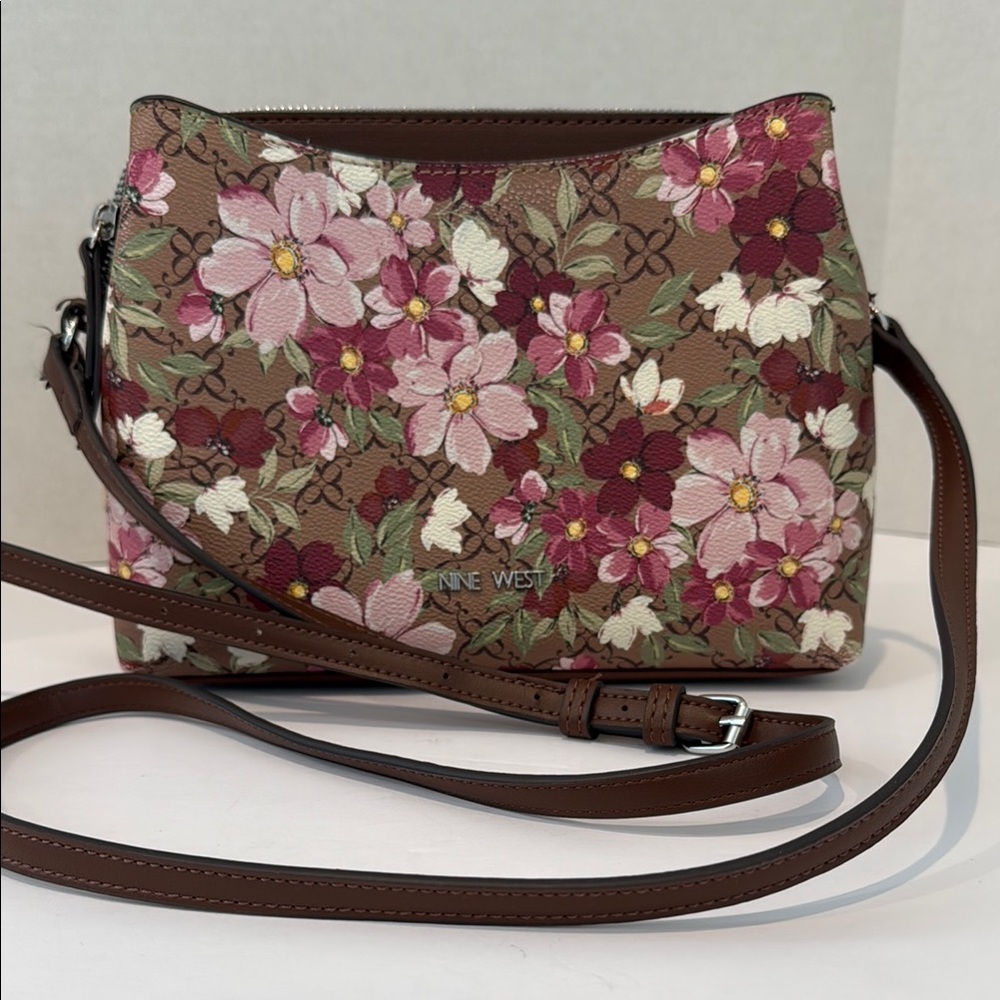 Nine West Floral Crossbody Bag - Brown and Pink - Picture 1 of 10